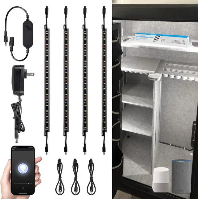Main image of TORCHSTAR Smart LED Light Bar Kit, Work with Alexa, 4 Linkable Light Bar, Smart Phone Control, 6W 12V, 5000K Daylight, UL Adapter for Under Cabinet, Under Counter, Gun Safe, Closet, Shelf, 4Pcs