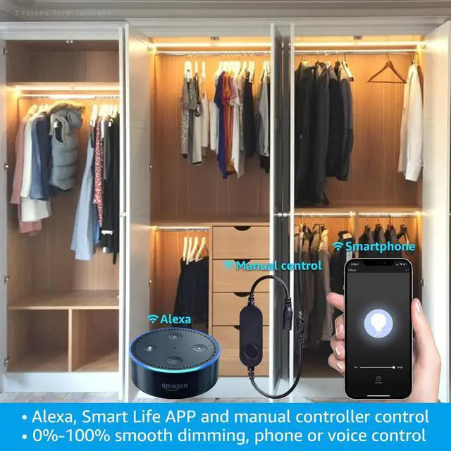 Alt view image 2 of 7 - TORCHSTAR Smart LED Light Bar Kit, Work with Alexa, 6 Linkable Light Bars, Smart Phone Control, 9W 12V, 3000K Warm White, UL Adapter for Under Cabinet, Under Counter, Gun Safe, Closet, Shelf, 6Pcs
