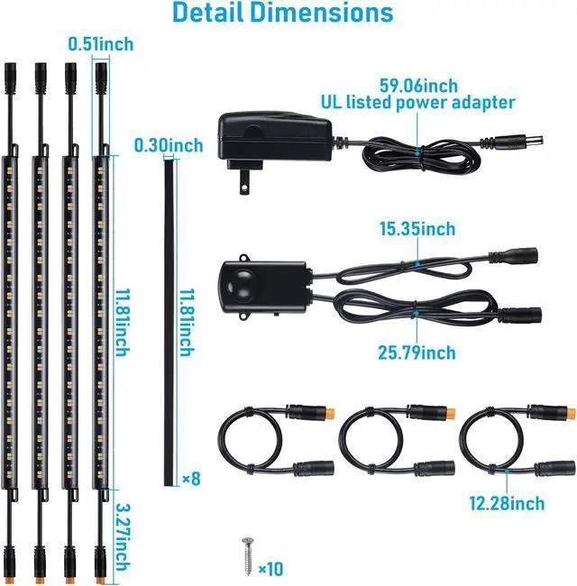 Alt view image 6 of 7 - TORCHSTAR LED (4) 12" Linkable Light Bars, Safe Lighting Kit 3CCT Motion Sensor Under Cabinet lights, 3000K/4000K/5000K Selectable, 600LM Safe Light Kit for Gun Safe Locker Closet