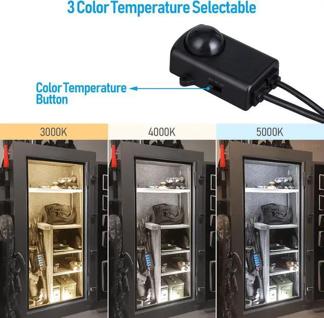 Alt view image 2 of 7 - TORCHSTAR LED Safe Lighting Kit 3CCT, (6) 12" Linkable Light Bars, Motion Sensor, 3000K/4000K/5000K Selectable, Safe Light Kit for Gun Safe Under Cabinet Locker Closet
