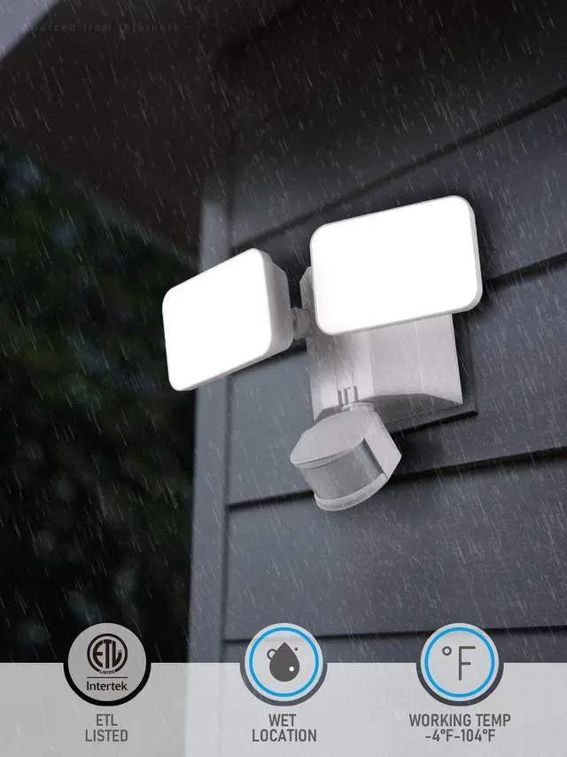 Alt view image 7 of 7 - LED Security Light with GFCI Outlets& Motion Sensor, Dusk to Dawn, 5000K Daylight, White