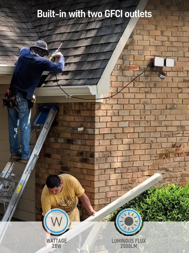 Alt view image 3 of 7 - LED Security Light with GFCI Outlets& Motion Sensor, Dusk to Dawn, 5000K Daylight, Bronze