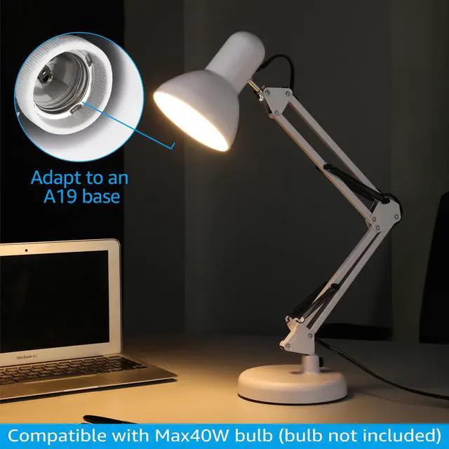 Alt view image 7 of 7 - TORCHSTAR Metal Swing Arm Desk Lamp, Interchangeable Base Or Clamp, Classic Architect Clip On Study Table Lamp, Multi-Joint, Adjustable Arm, White Finish