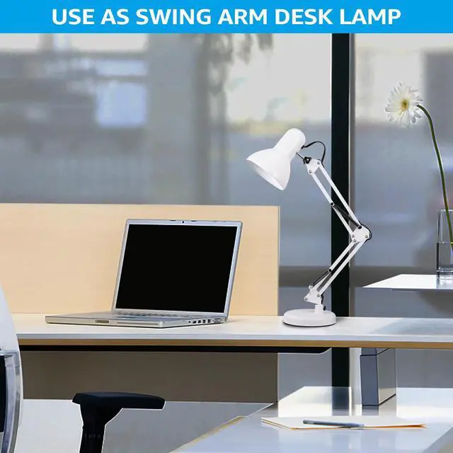 Alt view image 3 of 7 - TORCHSTAR Metal Swing Arm Desk Lamp, Interchangeable Base Or Clamp, Classic Architect Clip On Study Table Lamp, Multi-Joint, Adjustable Arm, White Finish