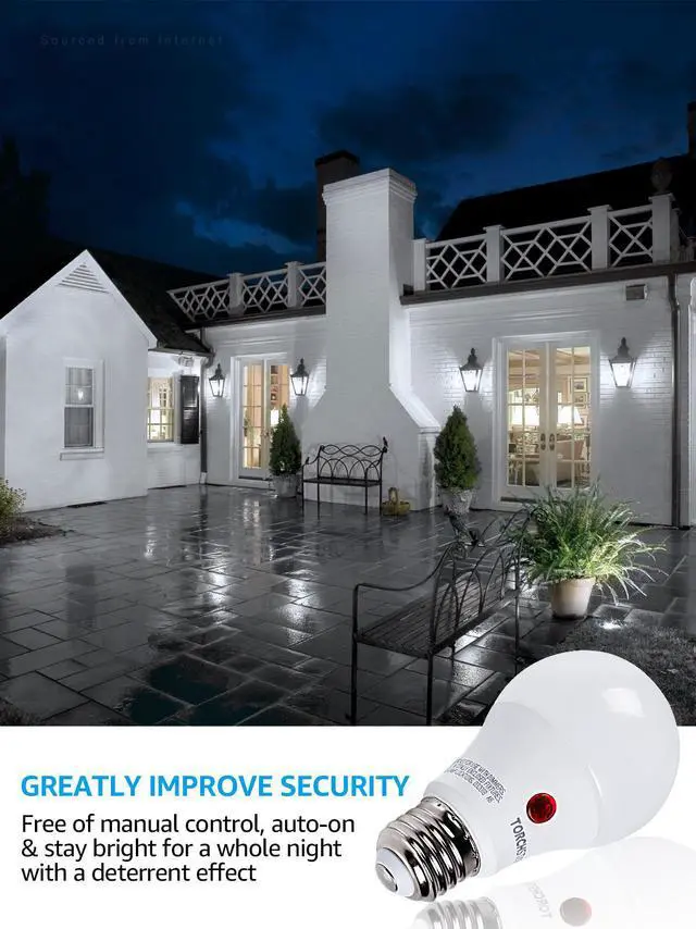 Alt view image 3 of 7 - TORCHSTAR LED Dusk to Dawn Light Bulbs Outdoor, Light Sensor A19 LED Bulb, 9W (60W Eqv.), 800lm, 5000K Daylight, UL & Energy Star Certified, Auto On/Off Photocell, for Porch, Front Door, Pack of 4