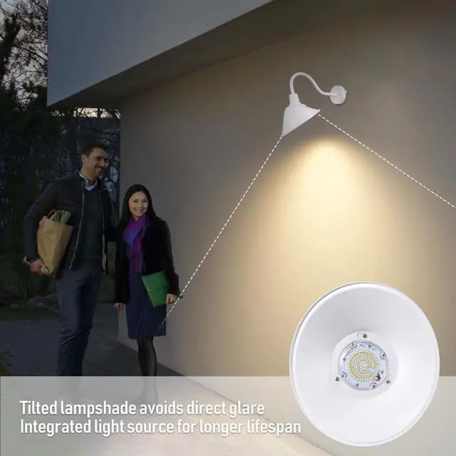 Alt view image 5 of 7 - 3CCT LED Dusk-to-Dawn Gooseneck Barn Light, 21W 3300lm, 120-277V, IP65, UL Listed, White