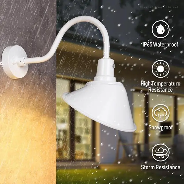 Alt view image 4 of 7 - 3CCT LED Dusk-to-Dawn Gooseneck Barn Light, 21W 3300lm, 120-277V, IP65, UL Listed, White