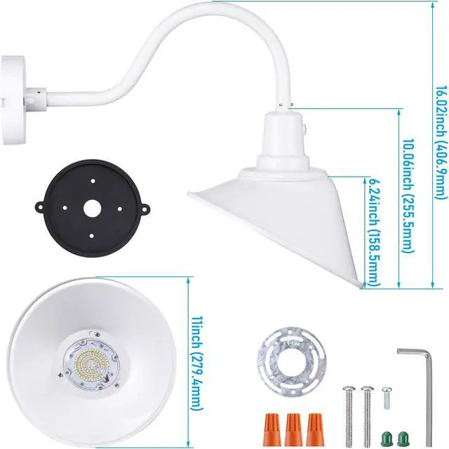 Alt view image 7 of 7 - 3CCT LED Dusk-to-Dawn Gooseneck Barn Light, 21W 3300lm, 120-277V, IP65, UL Listed, White