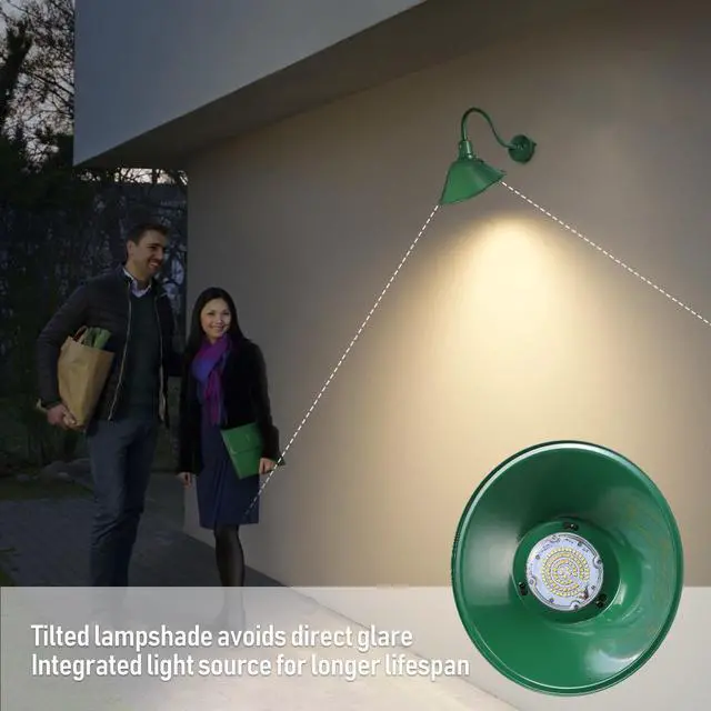 Alt view image 5 of 7 - 3CCT LED Dusk-to-Dawn Gooseneck Barn Light, 21W 3300lm, 120-277V, IP65, UL Listed, Green