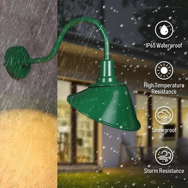 Alt view image 4 of 7 - 3CCT LED Dusk-to-Dawn Gooseneck Barn Light, 21W 3300lm, 120-277V, IP65, UL Listed, Green