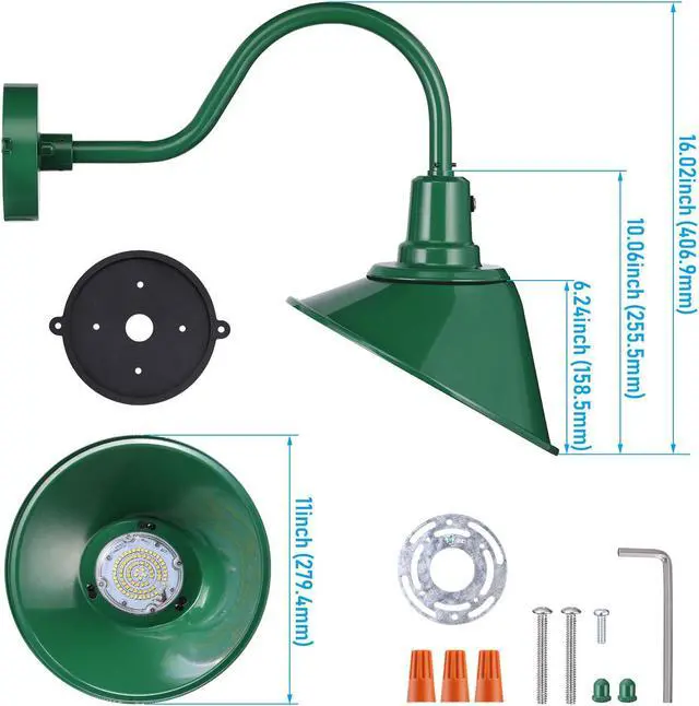 Alt view image 7 of 7 - 3CCT LED Dusk-to-Dawn Gooseneck Barn Light, 21W 3300lm, 120-277V, IP65, UL Listed, Green