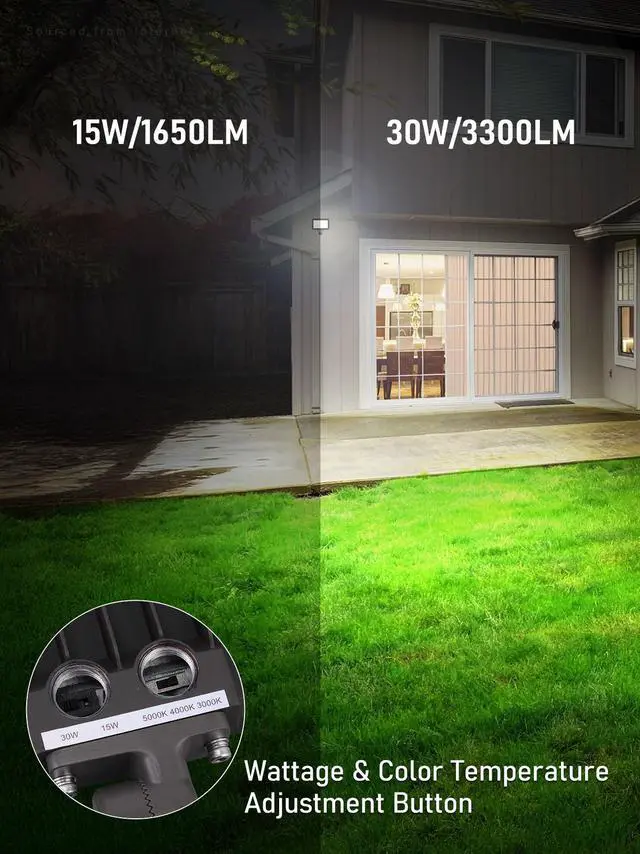 Alt view image 3 of 7 - 3CCT LED Security Flood Light Outdoor, UL Listed, 30W/15W, 120/277V, Knuckle Mounted, IP65 Waterproof