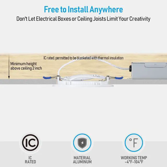 Alt view image 3 of 7 - TORCHSTAR 4 Pack 4" LED Recessed Light with J-Box, 2700K Soft White Dimmable Utra-thin Ceiling Downlight, ETL and Energy Star Certified