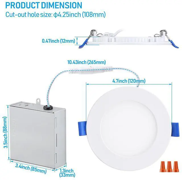 Alt view image 6 of 7 - TORCHSTAR 4 Pack 4" LED Recessed Light with J-Box, 2700K Soft White Dimmable Utra-thin Ceiling Downlight, ETL and Energy Star Certified