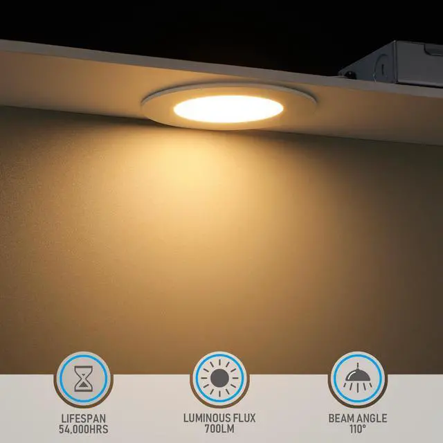 Alt view image 2 of 7 - TORCHSTAR 4 Pack 4" LED Recessed Light with J-Box, 2700K Soft White Dimmable Utra-thin Ceiling Downlight, ETL and Energy Star Certified