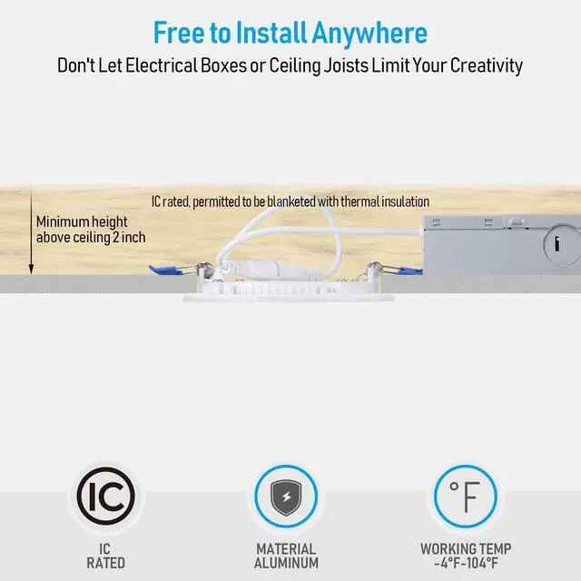 Alt view image 3 of 7 - 4 Pack 10W 4" LED Recessed Light with J-Box, 4000K Cool White, 5%-100% Dimmable, ETL and Energy Star Certified