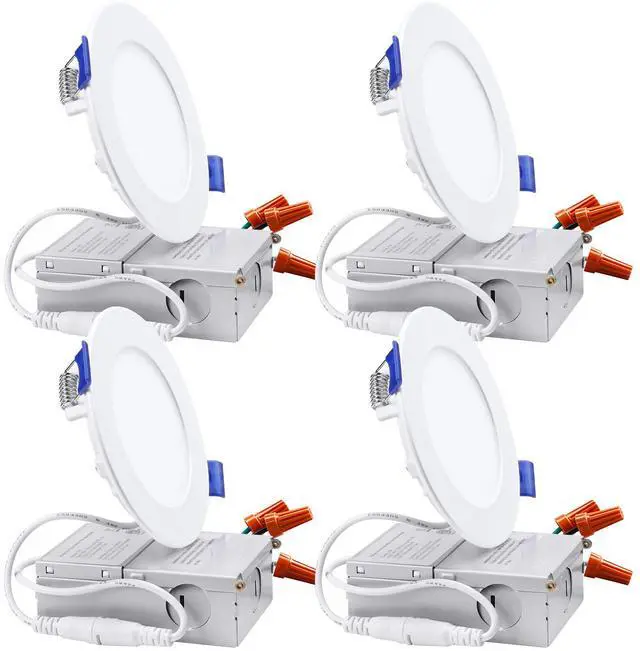 Main image of 4 Pack 10W 4" LED Recessed Light with J-Box, 4000K Cool White, 5%-100% Dimmable, ETL and Energy Star Certified