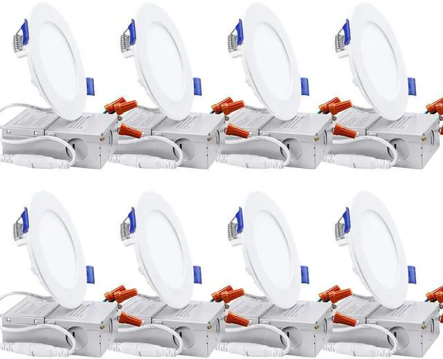 Main image of 8 Pack 10W 4" LED Recessed Light with J-Box, 4000K Cool White, 5%-100% Dimmable, ETL and Energy Star Certified