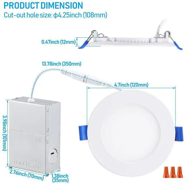 Alt view image 6 of 7 - 4 Pack 10W 4" LED Recessed Light with J-Box, 4000K Cool White, 5%-100% Dimmable, ETL and Energy Star Certified