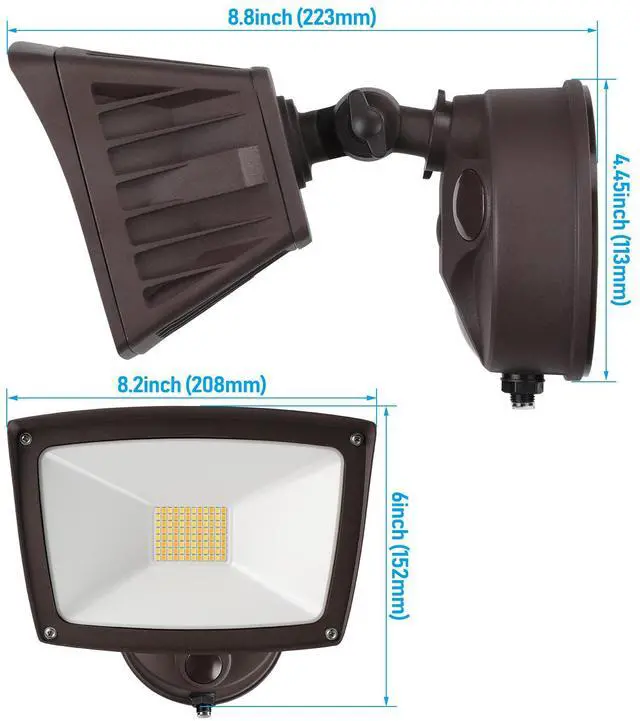 Alt view image 6 of 6 - LEONLITE LED 3CCT Flood Light Dusk to Dawn, 40W Sensor Security Light, 3000K/4000K/5000K Selectable, Adjustable Head, Bronze