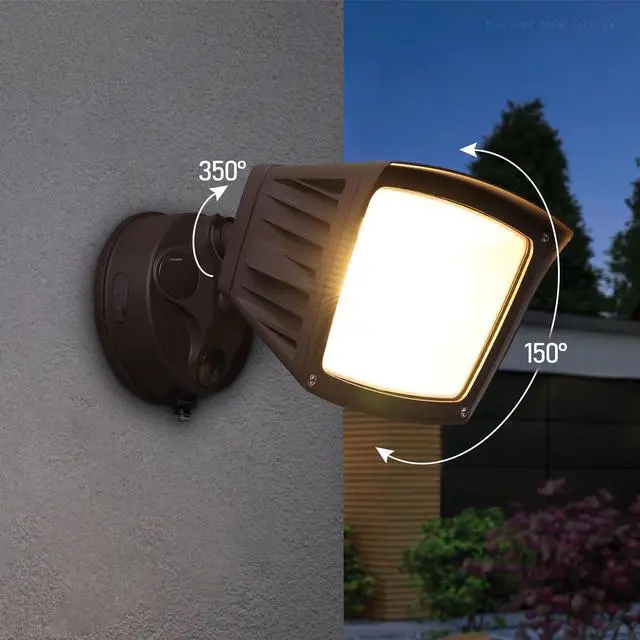 Alt view image 2 of 6 - LEONLITE LED 3CCT Flood Light Dusk to Dawn, 40W Sensor Security Light, 3000K/4000K/5000K Selectable, Adjustable Head, Bronze