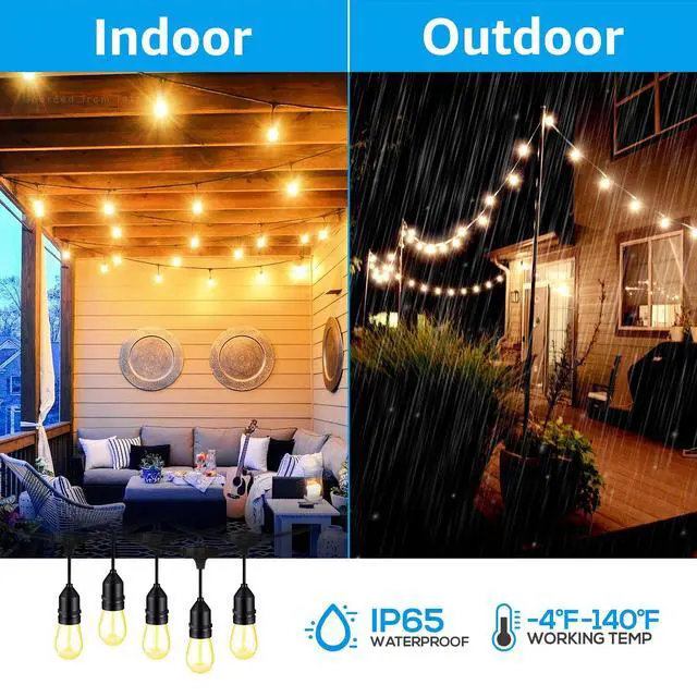 Alt view image 4 of 7 - 96ft LED Outdoor String Lights, 30+2 Vintage Filament Bulbs, 110V Shatterproof Patio Lighting for Garden, Backyard, Porch, Party, Wedding, IP65 Waterproof, ETL Certified, 2700K Soft White