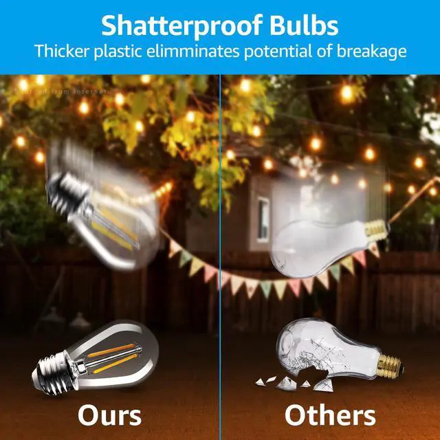 Alt view image 6 of 7 - 96ft LED Outdoor String Lights, 30+2 Vintage Filament Bulbs, 110V Shatterproof Patio Lighting for Garden, Backyard, Porch, Party, Wedding, IP65 Waterproof, ETL Certified, 2700K Soft White