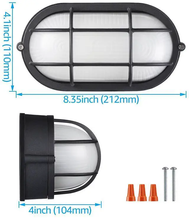 Alt view image 6 of 7 - 2 Pack Outdoor Bulkhead Light, Nautical 4 Inch Marine Wall Lights, E26 Socket, Aluminum Housing, Wet Location, Flush Mount for Wall or Ceiling, Bulbs Not Included, Black