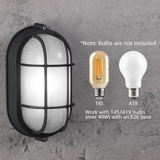 Alt view image 5 of 7 - 4 Pack Outdoor Bulkhead Light, Nautical 4 Inch Marine Wall Lights, E26 Socket, Aluminum Housing, Wet Location, Flush Mount for Wall or Ceiling, Bulbs Not Included, Black