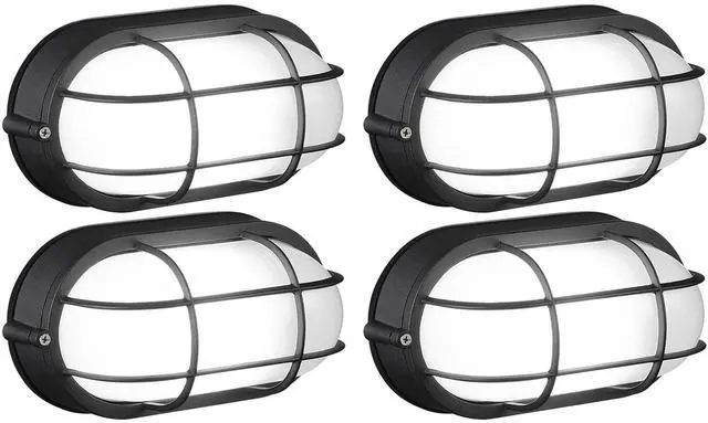 Main image of 4 Pack Outdoor Bulkhead Light, Nautical 4 Inch Marine Wall Lights, E26 Socket, Aluminum Housing, Wet Location, Flush Mount for Wall or Ceiling, Bulbs Not Included, Black