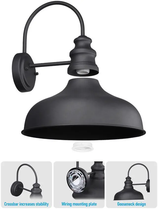 Alt view image 6 of 7 - 11 Inch Gooseneck Barn Light, Farmhouse Wall Sconce, E26 Base, Waterproof, ETL Listed