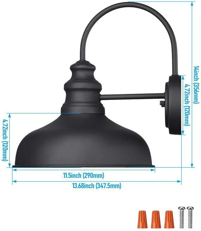 Alt view image 7 of 7 - 11 Inch Gooseneck Barn Light, Farmhouse Wall Sconce, E26 Base, Waterproof, ETL Listed