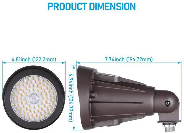 Alt view image 7 of 7 - Commercial 3CCT LED Dusk to Dawn Bullet Flood Light, 120-277V, ETL Listed