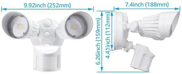 Alt view image 2 of 7 - LEONLITE Adjustable 2-Head Outdoor COB LED Security Light, Motion Sensor Floodlight, 3 Modes (Motion Detection + Dusk to Dawn + Switch Control), 100-277V, IP65 Waterproof, 3000K Warm White, Pack of 2