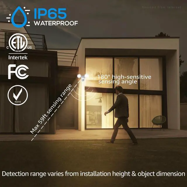 Alt view image 4 of 7 - LEONLITE Adjustable 2-Head Outdoor COB LED Security Light, Motion Sensor Floodlight, 3 Modes (Motion Detection + Dusk to Dawn + Switch Control), 100-277V, IP65 Waterproof, 3000K Warm White, Pack of 2