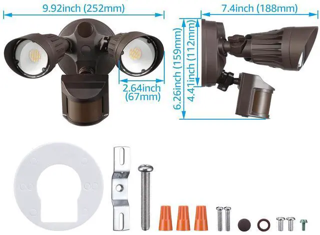 Alt view image 2 of 7 - LEONLITE 3CCT 2-Head Adjustable LED Security Light, Motion Sensor Flood Lights Outdoor Dusk to Dawn, 3000K/4000K/5000K Selectable, Bronze