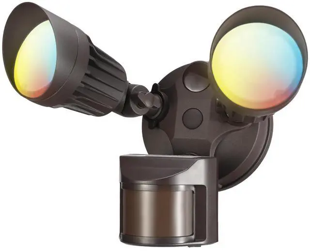 Main image of LEONLITE 3CCT 2-Head Adjustable LED Security Light, Motion Sensor Flood Lights Outdoor Dusk to Dawn, 3000K/4000K/5000K Selectable, Bronze
