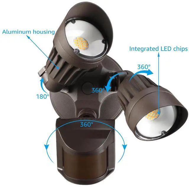 Alt view image 7 of 7 - LEONLITE 3CCT 2-Head Adjustable LED Security Light, Motion Sensor Flood Lights Outdoor Dusk to Dawn, 3000K/4000K/5000K Selectable, Bronze