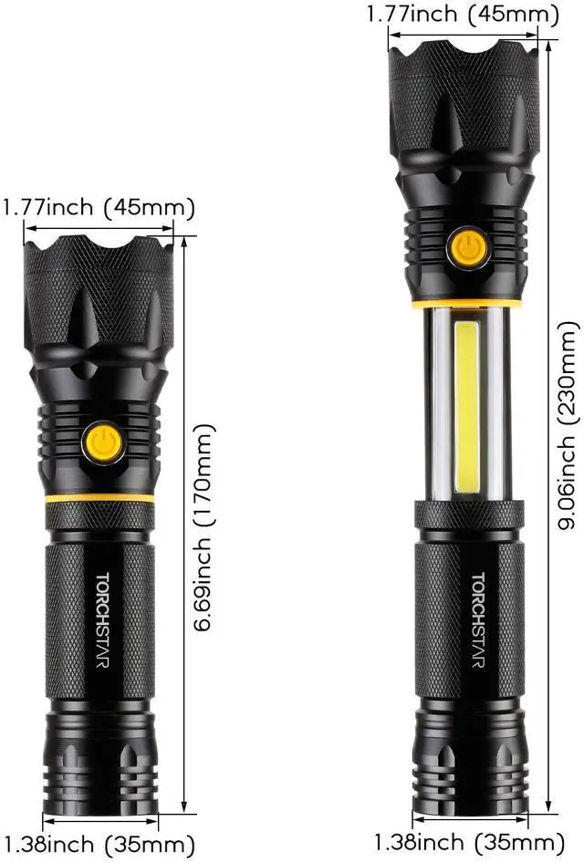 Alt view image 6 of 7 - LED Flashlight & Work Light, Battery Operated Professional Cree Work Light with Magnetic Base, Bright Aluminum Alloy Handhold Body