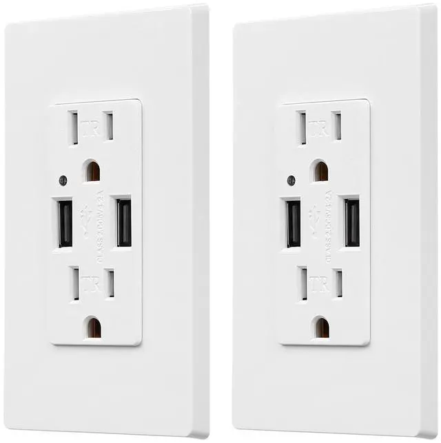 Main image of 2 Pack 4.2A USB Wall Outlet Fast Charge, 15A Tamper-Resistant Receptacles Socket USB Outlets, UL-listed Dual High, Speed Charger USB Electrical Outlets, Wall Plate Included, White