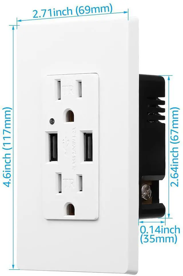 Alt view image 7 of 7 - 2 Pack 4.2A USB Wall Outlet Fast Charge, 15A Tamper-Resistant Receptacles Socket USB Outlets, UL-listed Dual High, Speed Charger USB Electrical Outlets, Wall Plate Included, White