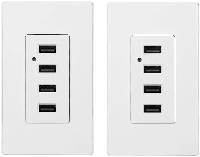 Main image of 2 Pack 4 USB Charging Wall Outlets, 4.2A Fast Charging USB Ports, 2 Wall Plate Included, UL-listed, Smart Auto-identify Charging Current, White