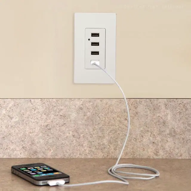 Alt view image 4 of 7 - 2 Pack 4 USB Charging Wall Outlets, 4.2A Fast Charging USB Ports, 2 Wall Plate Included, UL-listed, Smart Auto-identify Charging Current, White
