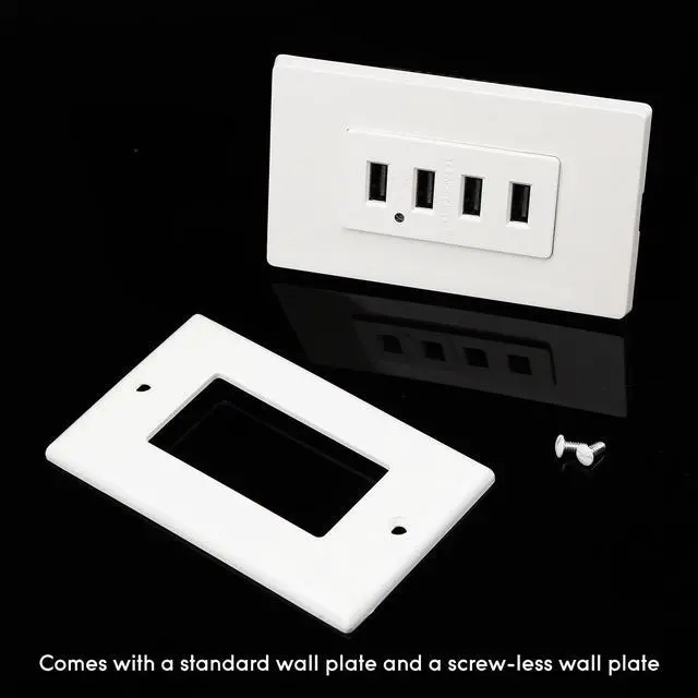 Alt view image 2 of 7 - 2 Pack 4 USB Charging Wall Outlets, 4.2A Fast Charging USB Ports, 2 Wall Plate Included, UL-listed, Smart Auto-identify Charging Current, White
