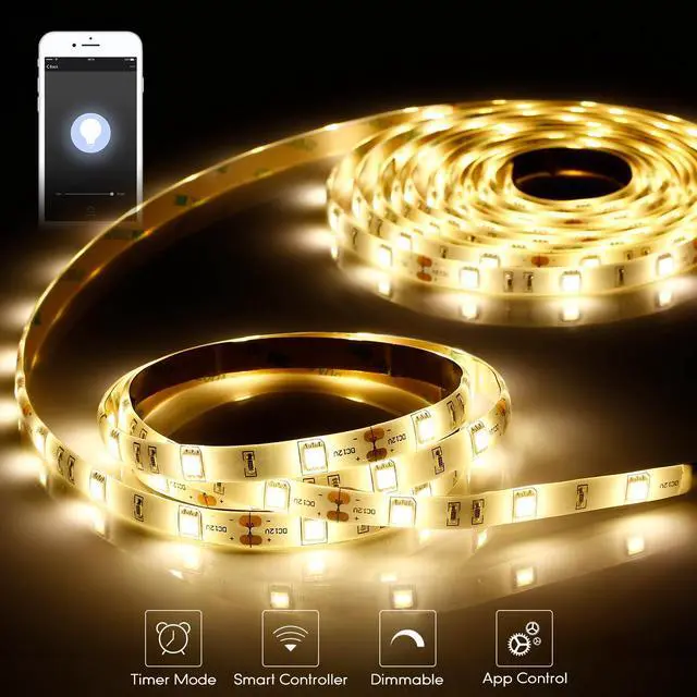 Alt view image 2 of 7 - 16.4 ft LED Strip Lights, Work with Alexa, Smart Phone APP Control, Flexible Wireless Tape Light, IP65 Waterproof Lighting Kit, 3000K Warm White