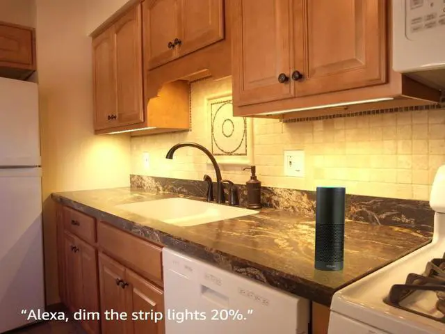 Alt view image 4 of 7 - 16.4 ft LED Strip Lights, Work with Alexa, Smart Phone APP Control, Flexible Wireless Tape Light, IP65 Waterproof Lighting Kit, 3000K Warm White