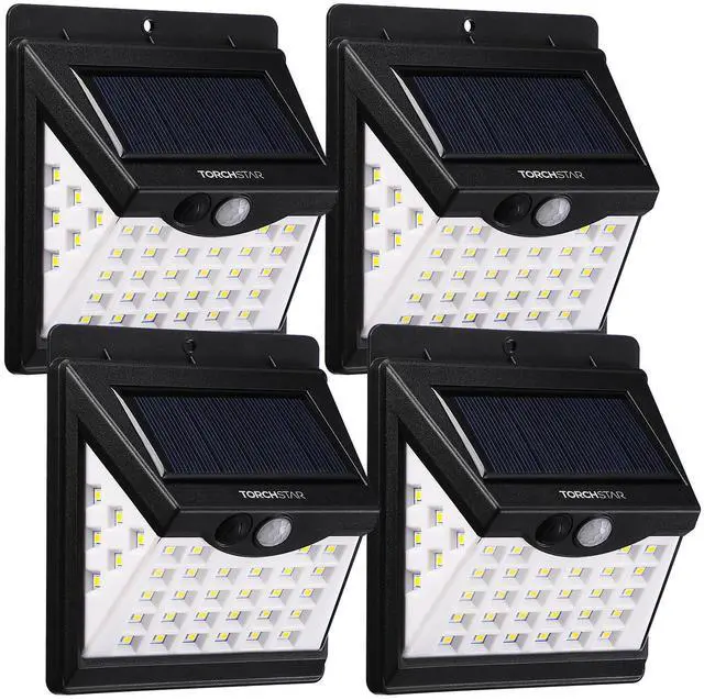 Main image of 4 Pack 40 LED Outdoor Solar Lights, Wireless Solar Motion Sensor Light,  6500K Pure White, Waterproof Security Lighting for Garage, Porch, Driveway, Patio, Black