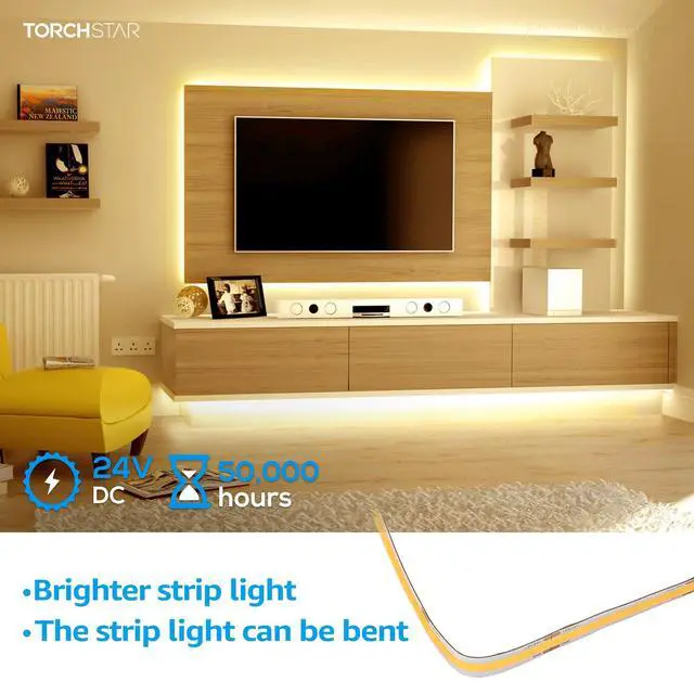 Alt view image 3 of 7 - COB LED Strip Light, DC 24V Bendable Tape Lights, 16.4 ft Cuttable Light, 504LEDs/M Uniform Glow, 3000K Warm White, Flexible LED Rope Light for Home, Bookcase, Counter, Cabinet, Bedroom