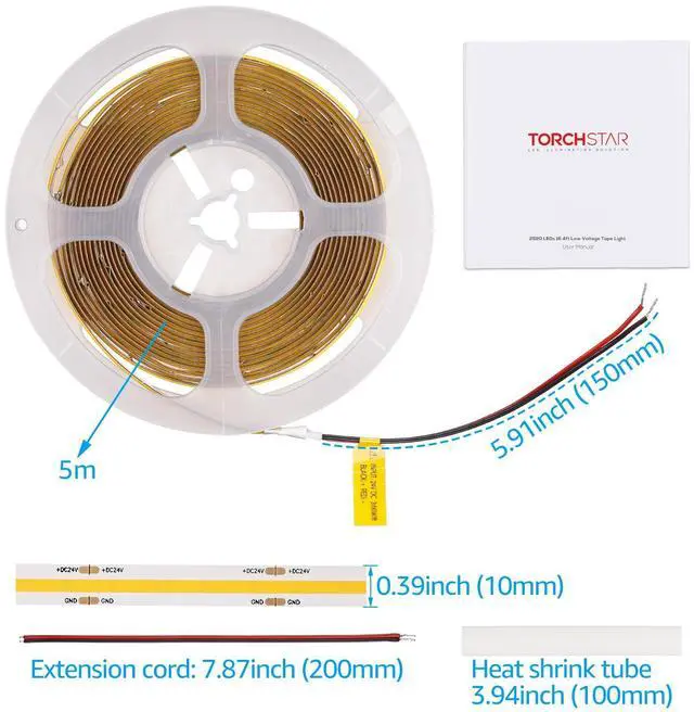 Alt view image 7 of 7 - COB LED Strip Light, DC 24V Bendable Tape Lights, 16.4 ft Cuttable Light, 504LEDs/M Uniform Glow, 3000K Warm White, Flexible LED Rope Light for Home, Bookcase, Counter, Cabinet, Bedroom