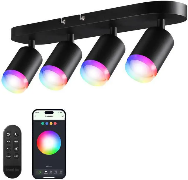 Main image of Smart LED Track Lighting, WiFi RGBCW Track Lighting Fixtures, 4 Head Ceiling Spot Light, Compatible with Alexa/Google Home/Siri, 16 Million Colors with Remote, 2400-5000K Dimmable, 30W, Black